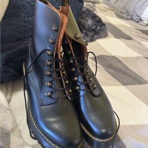 Dr. Martens Leona Black Leather Lace-Up Platform Combat Boots